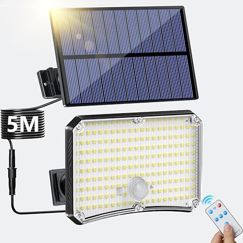 Solarlampen für Außen Solarleuchte mit Bewegungsmelder, [200 LED] Solarleuchten für Außen 4 Modi IP65 Wasserdichte Solar Strahler Außen mit 5M Kabel Solarlampe für Garten Hof Stufen Haustüren Rasen von TOPPELIGHT
