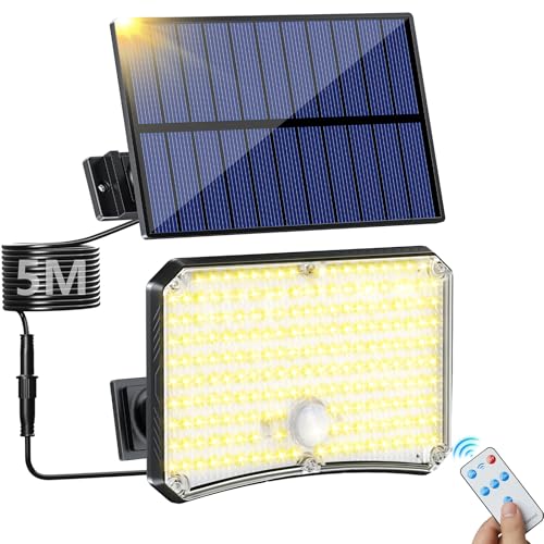 Solarlampen für Außen Solarleuchte mit Bewegungsmelder 4 Modi Solarleuchten für Außen IP65 Wasserdichte Solar Strahler Außen mit 5M Kabel Solarlampe für Garten Hof Stufen Haustüren Rasen - Warmweiß von TOPPELIGHT
