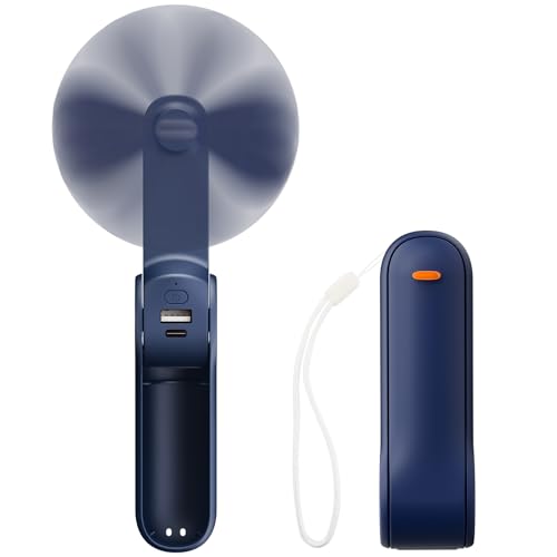 TOPPELIGHT Handventilator, Mini Ventilator mit 2500 mAh Powerbank USB Akku Aufladbar, Batteriebetrieben Max 16 Hrs Runtime Leiser Klein Tragbarer Ventilatoren mit Powerbank - Blau von TOPPELIGHT
