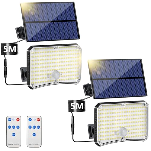 Solarlampen für Außen 2 Stück Solarleuchte mit Bewegungsmelder [200 LED] Solarleuchten für Außen 4 Modi IP65 Wasserdichte Solar Strahler mit 5M Kabel von TOPPELIGHT
