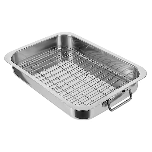 TOPPERFUN 1 Satz Backformen aus Edelstahl Ofenform mit Rost Gericht für Kuchenpfannen zum Backen Tabletts backofen Backform mit Rack Backblechgestell Bräter mit Rost Rostfreier Stahl Silber von TOPPERFUN