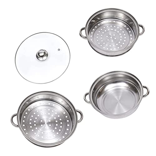 TOPPERFUN 1 Satz Dampfgarer Stufig Stapelbarer Dampfkochtopf mit Glasdeckel für Induktions und Gasherde Gesundes Gemüse Dämpfer Platzsparend Leicht zu Reinigen von TOPPERFUN