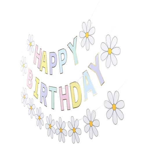 TOPPERFUN 1 Satz Geburtstagsbanner Teiliges Happy Birthday mit Blumen Design für Kindergeburtstagsfeiern und Festliche Anlässe Wand und Zaun Dekoration von TOPPERFUN