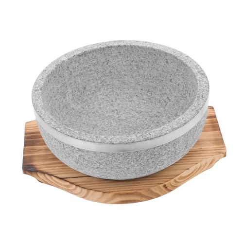 TOPPERFUN 1 Satz Koreanische Steinschale Unbeschichtet Hitzebeständig mit Holzunterlage für Bibimbap und Reisgerichte Langlebig für Tägliche Nutzung von TOPPERFUN