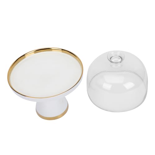 TOPPERFUN 1 Satz Kuchenblech rustikal Tablett runden Dessert-Display Kuchenkuppel Gebäckplatte mit Deckel Tortenplatte mit Kuppelabdeckung Kuchenplatten-Deckel-Kit Kuchenabdeckung Glas Weiß von TOPPERFUN