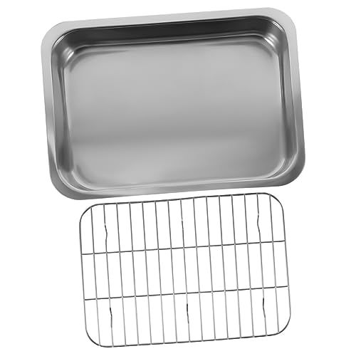 TOPPERFUN 1 Satz Rechteckige Auflaufform Ofen Tabletts Gestell Bräter Gericht Braten Groß Multifunktion Backen Umrandet Für Backform Backblech-kit Küchenbackpfanne Rostfreier Stahl Silber von TOPPERFUN