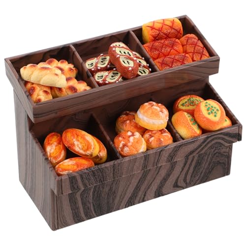 TOPPERFUN 1 Set Miniatur Vitrine Miniatur Vitrine Mit Mini Brot Und Dessertmodellen – Puppenhausmöbel Für Tischdekoration Und Fotografie Requisite von TOPPERFUN