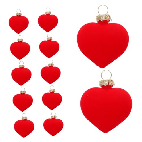 TOPPERFUN 12 Stück Valentinstag Dekorationen Rot Herzförmige Dekorationen Form Valentinsschmuck für Baum Herde Party Herzverzierungen Valentinstag herzförmige Ornamente Beflockung von TOPPERFUN