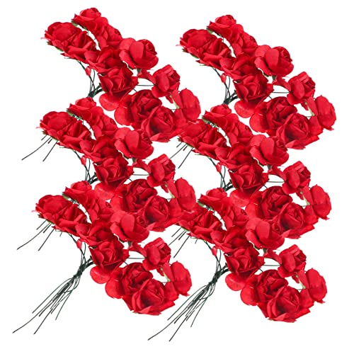 TOPPERFUN 144St Papierrose hochzeitsdeko blumenstecker gefälschte Rosenblüte Künstlicher Blumenstrauß Ornament Simulation stieg Bastelmaterial selber Machen Mini Zubehör von TOPPERFUN