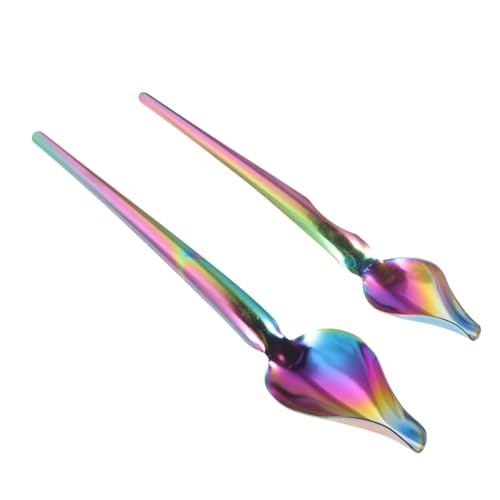 TOPPERFUN 2 Stück Edelstahl Kochlöffel Küchen deko Löffel zum Verzieren von Kuchen und Desserts Vielseitige Chef zeichenlöffel für Schokolade Soßen Karamell Leicht und Handlich von TOPPERFUN