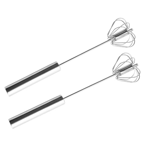 TOPPERFUN 2 Stück Halbautomatischer Edelstahl Handmixer Kleiner Schneebesen mit Ergonomischem Griff Schneller Ei mixer für Backen und Kochen Vielseitiges Rührgerät für Küche und Bäckerei von TOPPERFUN