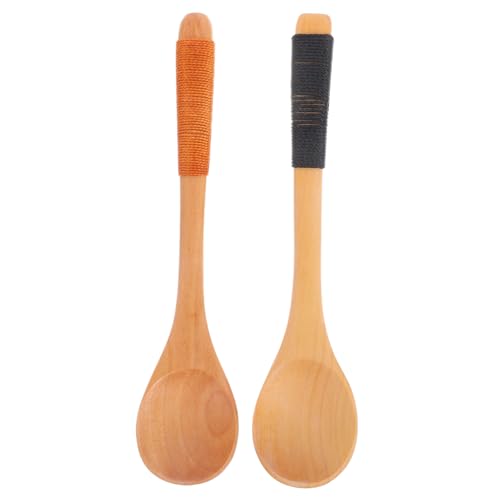 TOPPERFUN 2 Stück Japanische Holz Eislöffel Kleine Dessertlöffel aus Massivem Holz mit Gebundenem Griff Besteck für Umweltfreundliche Tischware Naturholzfarbe von TOPPERFUN
