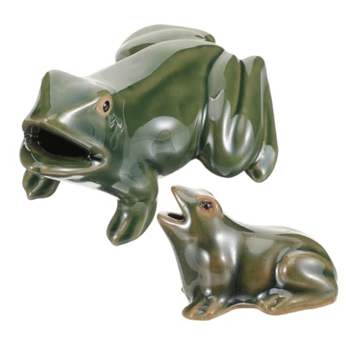 TOPPERFUN 2 Stück Keramische Froschfiguren für Gartenbrunnen Dekorative Wasserfall Frosch Skulpturen für Teich Außenbereich Natürliche Wasserdekoration und Entspannende von TOPPERFUN