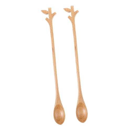TOPPERFUN 2 Stück Lange Kaffeelöffel In Form Eines Rührers Retro Honig Geschnitzte Schaufelstäbchen Rührlöffel Aus Holz Mit Langem Griff Rührlöffel Getränkerührlöffel von TOPPERFUN