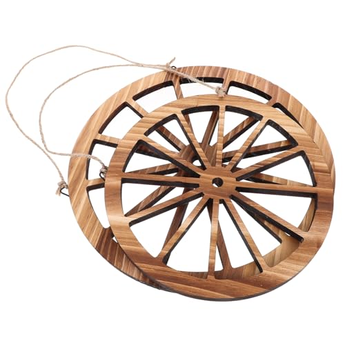 TOPPERFUN 2 Stück Teiliges Holz Wagenrad Wanddeko Vintage Rustikale Holzräder und Dunkelbraun für Garten Bauernhaus Wandfläche Wandkunst von TOPPERFUN