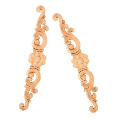 TOPPERFUN 2 Stück Unlackierte Holzornamente Teilig Geschnitzte Holzapplikationen für Möbel Türrahmen Schrank Vintage Zierleisten Dekorative Holzverzierung Elegant für Wohnkultur von TOPPERFUN