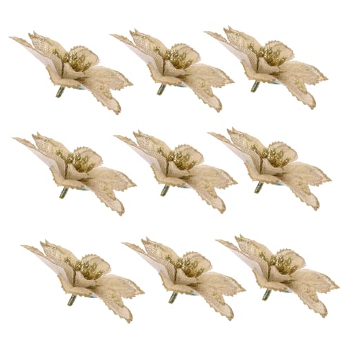 TOPPERFUN 24 Stück Goldene Glitzer Weihnachtsbaum Blumen Künstliche Festtagsdekoration für Weihnachten Kranz Girlande und Tischmittelstücke TOPPERFUN 24 Stück Goldene Glitzer Weihnachtsbaum Blumen Künstliche Festtagsdekoration für Weihnachten Kranz Girlande und Tischmittelstücke von TOPPERFUN
