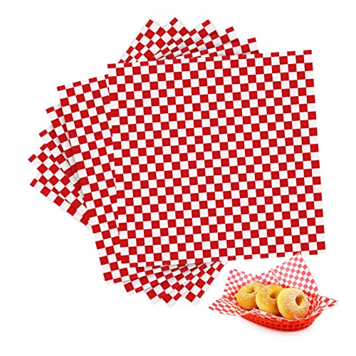 TOPPERFUN 24Stücke Wrap Papier Trockenwachs Fettbeständiges Sandwichpapier Lebensmittelechtes Pergamentpapier für Grill und Picknickgerichte Rotes Karomuster von TOPPERFUN