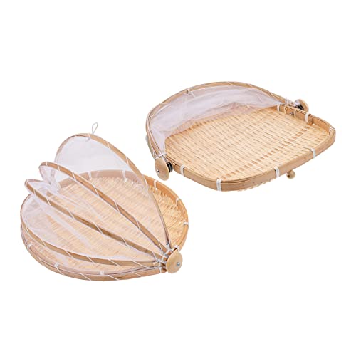 TOPPERFUN 2Stücke Handgefertigte Bambuskörbe mit Fliegenschutz Rustikale und Gemüseaufbewahrung und Vielseitige Küchenlagerkörbe von TOPPERFUN