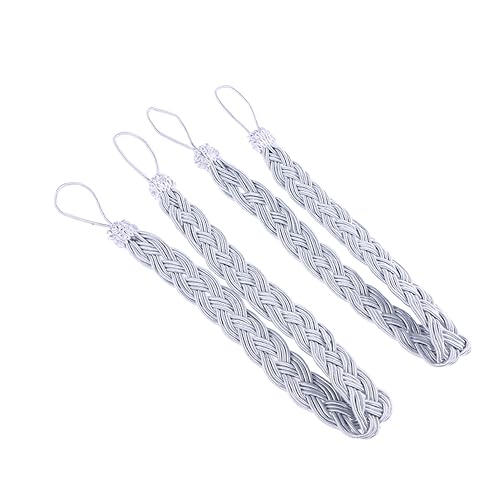 TOPPERFUN Raffhalter Für Vorhänge Mit Stoffquasten Grauer Raffhalter Handgebundene Clips Gestricktes Seil Perfekt Für Vorhänge Im Landhausstil Mit Blumenmuster von TOPPERFUN