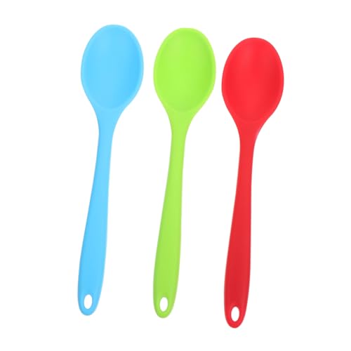 TOPPERFUN 3 Stück Teiliges Silikonrührlöffel Langem Griff Hitzebeständig Ergonomisch Geformt Leicht und Kompakt für Kochen Servieren und Picknick Bpa frei Farblich Sortiert Grün Rot Blau von TOPPERFUN