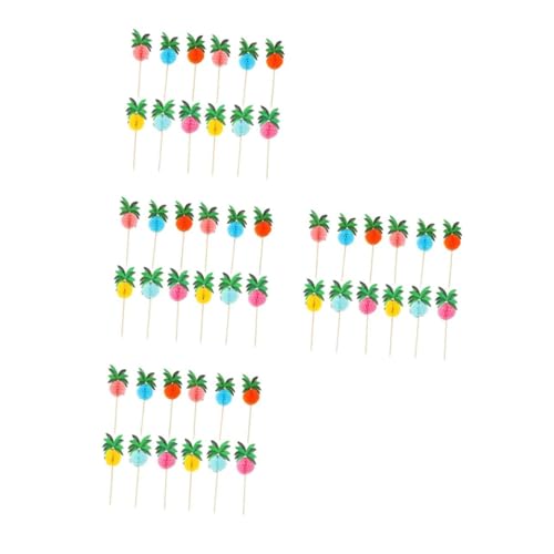 TOPPERFUN 4 Sätze Kokosnussbaumfruchtschild Wiederverwendbare Cocktailstäbchen Spieße Für Obst Getrocknet Cocktail-sticks Party Dekorationen Fruchtstab Holz 50 Stück * 4 von TOPPERFUN