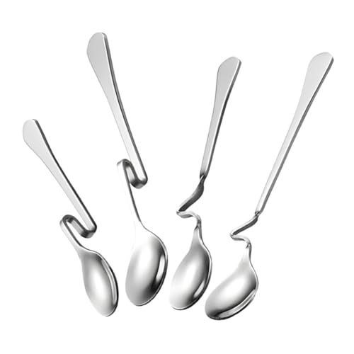 TOPPERFUN 4 Stück Edelstahl Hängelöffel Kreativer Kaffeelöffel Geleelöffel Hängelöffel Edelstahl Honiglöffel Löffel Mit Gebogenem Griff Marmeladenlöffel Silber 410 Edelstahl von TOPPERFUN