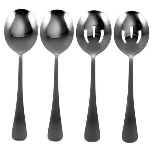 TOPPERFUN 4 Stück Edelstahl Servierbesteck Teiliges mit Löffel und Schöpflöffel Rostfrei Spülmaschinenfest Glatte Kanten für Haushalt und Gastronomiebereich Sicher und Langlebig für Reis von TOPPERFUN