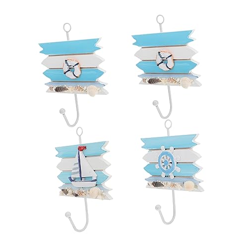 TOPPERFUN 4 Stück Holzhaken Kleiderhaken Mediterrane Wand Wandkleider Mediterraner Stil Segelboot Ruder Platzsparende Handtuch von TOPPERFUN
