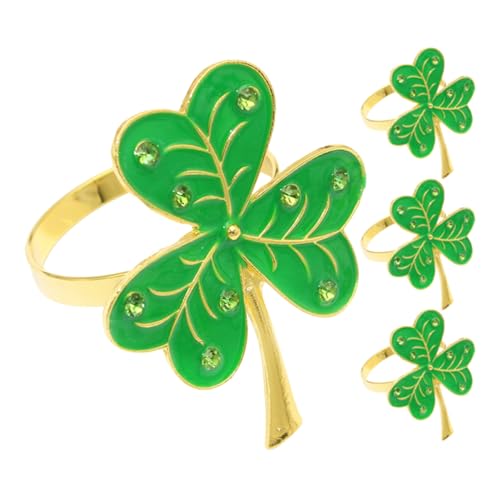 TOPPERFUN 4 Stück Kleeblatt Serviettenringe Serviettenschnallen Strass Serviettenring St Patricks Day Partydekorationen Glücksblätter Serviettenhalter Irische Themenparty von TOPPERFUN