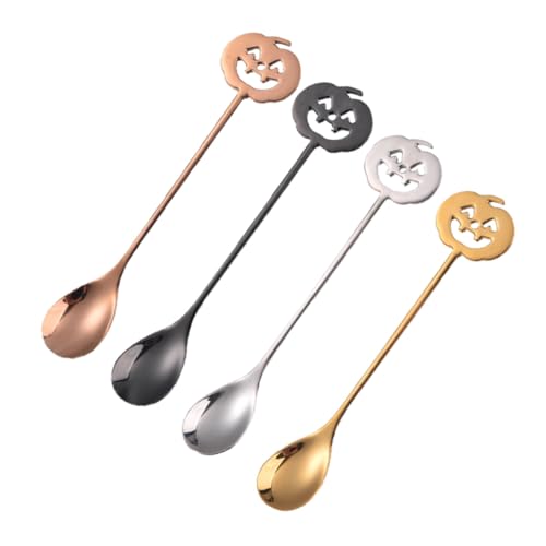 TOPPERFUN 4 Stück Teiliges Kreative Kürbis-löffel aus Rostfreiem Edelstahl zum Rühren von Kaffee Pudding und Desserts Herbstliches Design für Hotel und Partys von TOPPERFUN