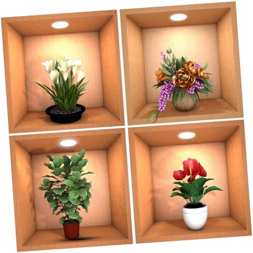 TOPPERFUN 4 Stück Selbsthaftende Blumentopf Wandaufkleber Vintage Blumen Wandtattoo Für Wohnzimmer Und Schlafzimmer Pvc Dekorative Wandsticker Für Einfache Anwendung Pflanzen Wanddekor von TOPPERFUN