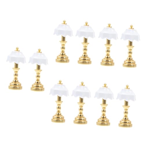 TOPPERFUN 5 Sätze Mini-schreibtischlampenmodell Puppenhaus-miniaturen Miniatur-tischleuchte Winzig Klein Lampendekor Mini-zubehör Metall Golden 2 Stücke * 5 von TOPPERFUN