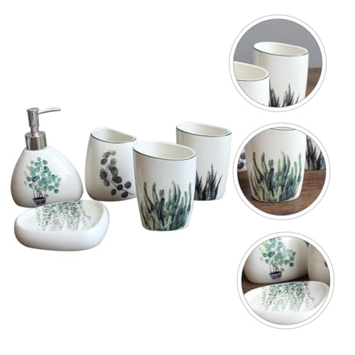 TOPPERFUN 5 Stück Teiliges Badezimmer Zubehör Waschbecher Seifenschale Tablett Personal Waschbecher Kompakt Elegantes Bad Accessoire für Sauberen und Ordentlichen Waschbereich von TOPPERFUN