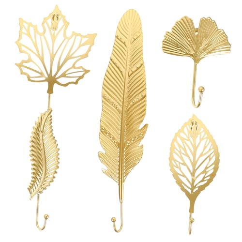 TOPPERFUN 5 Stück Wandhaken Blattform Goldene Kleiderhaken für Schlafzimmer Bad und Flur Einfache Montage Glatten Oberflächen Praktische Aufbewahrung für Handtücher Hüte und Jacken TOPPERFUN 5 Stück Wandhaken Blattform Goldene Kleiderhaken für Schlafzimmer Bad und Flur Einfache Montage Glatten Oberflächen Praktische Aufbewahrung für Handtücher Hüte und Jacken von TOPPERFUN
