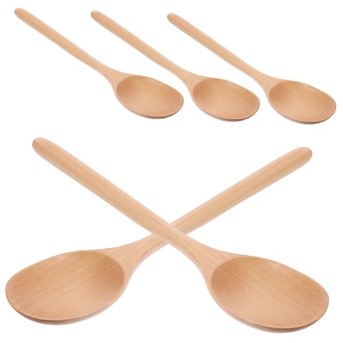 TOPPERFUN 5 Teiliges Holzlöffel Set Servierlöffel Für Buffet Suppe Rühren Mischgriff Kochlöffel Esslöffel Küchenlöffel Teelöffel Ramenlöffel Multifunktionslöffel Langer Löffel von TOPPERFUN