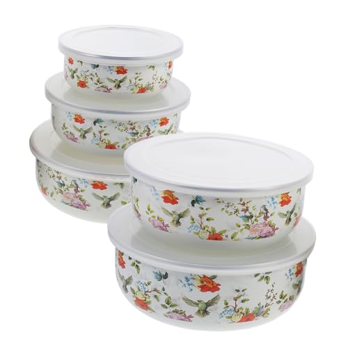 TOPPERFUN 5stücke Emaille Schüsseln Mit Deckel Set Aus Emaillegeschirr Tiefe Servierschalen Für Suppen Salat Obst Und Nudeln Praktische Aufbewahrungslösung von TOPPERFUN