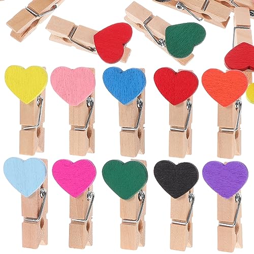 TOPPERFUN 50stücke Mini Holzklammern Herzförmige Clips Aus Holz Für Fotos Und Bastelarbeiten Bunte Wäscheklammern Zum Aufhängen Von Bildern Karten Und Dekoration von TOPPERFUN