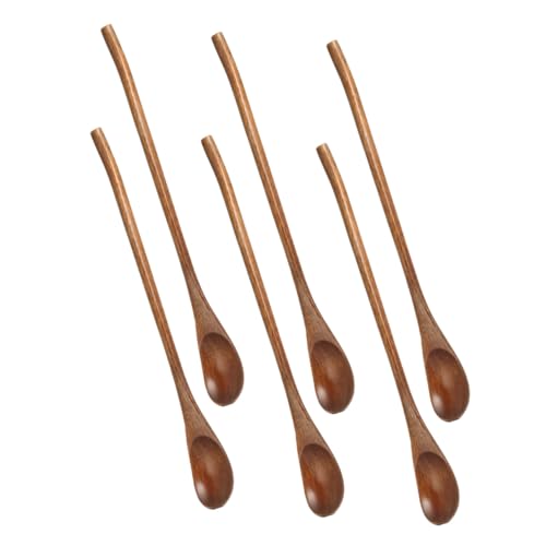 TOPPERFUN 6 Stück Lange Holzlöffel mit Natürlicher Maserung Schonend für Kochgeschirr Vielseitig Einsetzbar zum Rühren von Suppe Kaffee Honig und Japanischem Stil Braun von TOPPERFUN