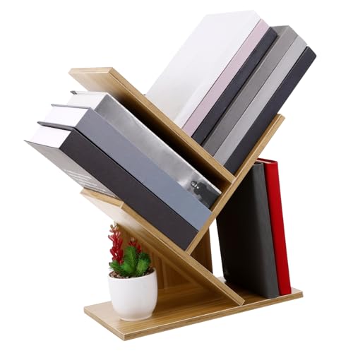 TOPPERFUN Bücherregal Aus Holz Baum-Design Schreibtisch-bücherregal Desktop Lagerung Rack Für Bücher Zeitschriften Dekorationen von TOPPERFUN