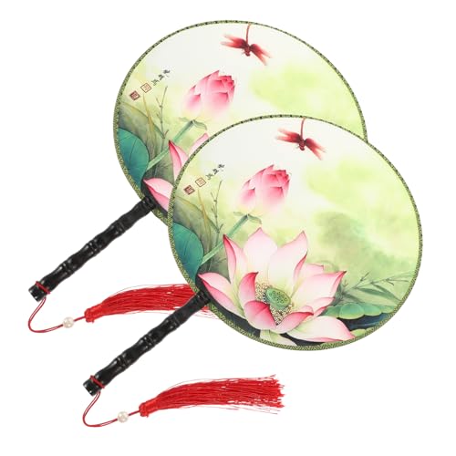 TOPPERFUN Chinesischer Runder Fächer Handgefertigt Traditioneller Stil Tanzfächer Mit Quaste Für Sammler von TOPPERFUN