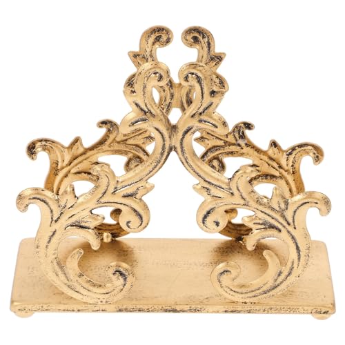 TOPPERFUN Serviettenhalter, 15 x 13 x 5cm Goldfarbener Serviettenhalter aus Metall im Barockstil, Freistehender Papierhandtuchspender mit Weidenzweig Design für Esstisch und Küchenarbeitsplatte von TOPPERFUN