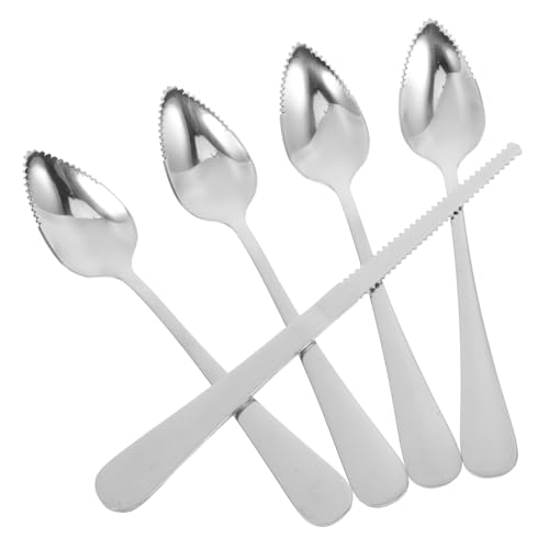TOPPERFUN Grapefruit Löffel und Messer Set mit Gezacktem Rand und Dickem Griff Küchenwerkzeug für Kiwi Apfel Zitrusfrüchte und Desserts Teiliges Obstbesteck Set von TOPPERFUN