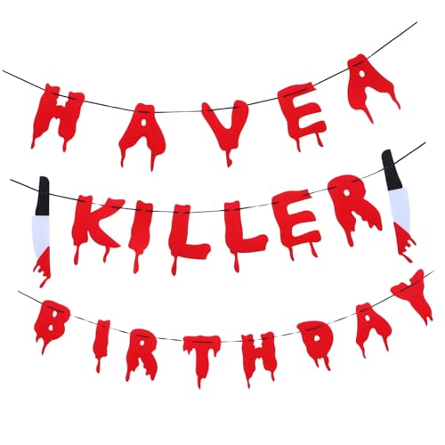 TOPPERFUN Halloween Geburtstagsbanner Wandhängend Rotes Buchstaben Banner für und Leicht für Innen und Außendekoration als Foto Hintergrund und Partydekoration von TOPPERFUN