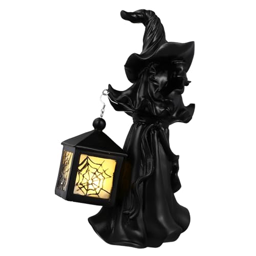TOPPERFUN Halloween LED Hexen Laterne Figur aus Harz mit Gruseliger Geisterbeleuchtung Kreative Outdoor Deko für Garten Wohnzimmer und Party Detailreiche Handarbeit Stimmungsvolle von TOPPERFUN