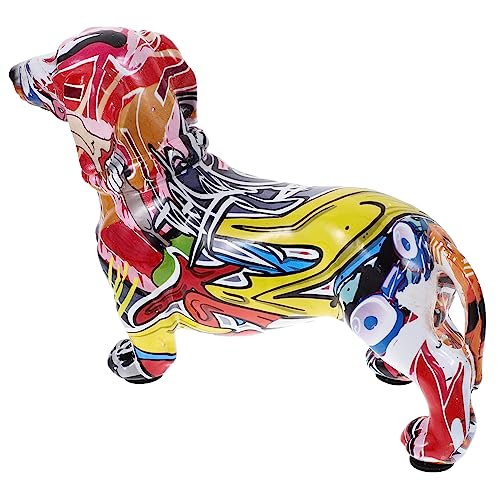 TOPPERFUN Haushalt Große Harz Dackel Skulptur Zubehör Wurst Puppe Dackel Dekoration Bunte Tischdekoration Dekorationen Auto Ornamente Veranda Harz Hundefigur Ornament Welpe von TOPPERFUN