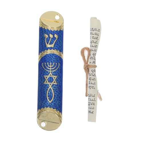 TOPPERFUN Jüdische Mezuzah aus Metall mit Klassischer Schriftrolle Gold blau Dekorative Tür Mezuza für Haustürrahmen Leichtes Zinklegierungs Ornament mit Rundem Rand Praktisches Judaica von TOPPERFUN