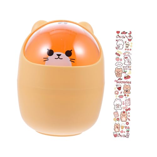 TOPPERFUN Kleiner Desktop Mülleimer mit Deckel Süßer Cartoon abfallbehälter aus Robustem Kunststoff Multifunktionaler Mini Tischmülleimer und Stifthalter für Büro Kinderzimmer und Zuhause von TOPPERFUN