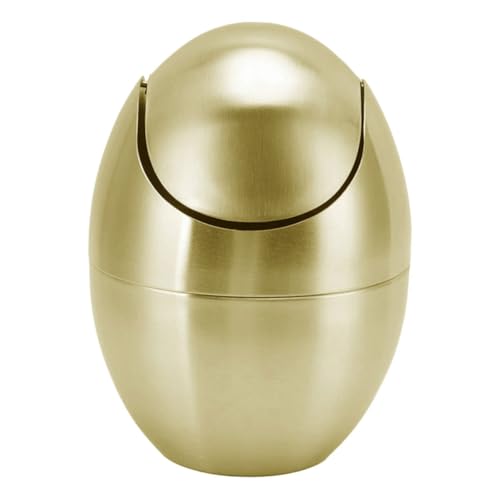TOPPERFUN Kleiner Schwingdeckel Mülleimer aus Eiförmig Kompakt und Platzsparend Goldfarbener Desktop Abfalleimer für Küche Bad Büro und Arbeitsplatte von TOPPERFUN