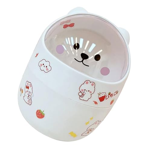 TOPPERFUN Lidded Desktop Trash Can Mülleimer mit Deckel für Schreibtisch Kunststoff Abfallbehälter Praktischer Aufbewahrungsbox für Schlafzimmer und Büro Weiß mit Zufälligen Aufklebern von TOPPERFUN